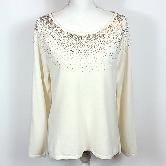 Tommy Bahama Silver Vista Ivory Embellished Sequins Cashmere Wool Sweater - med - Picture 4 of 12